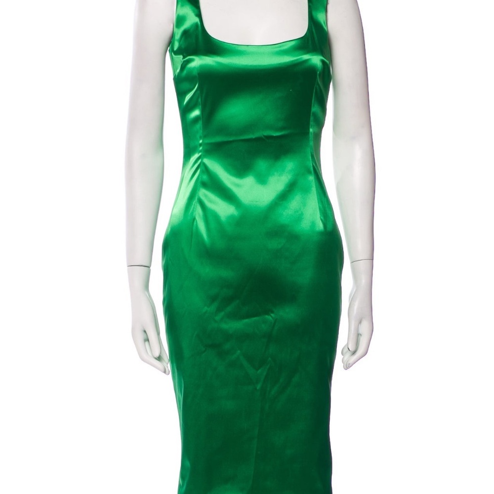 D&G Emerald Green Satin Midi Wiggle Dress